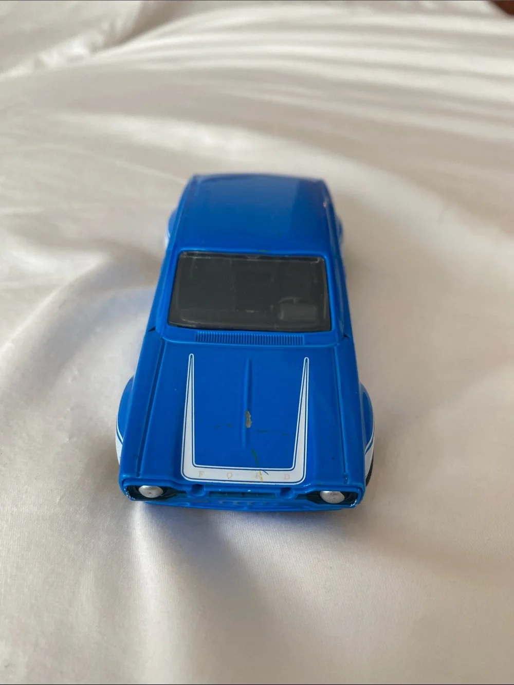 Vintage Blue & White Kids Toy Car with Gold Wheels